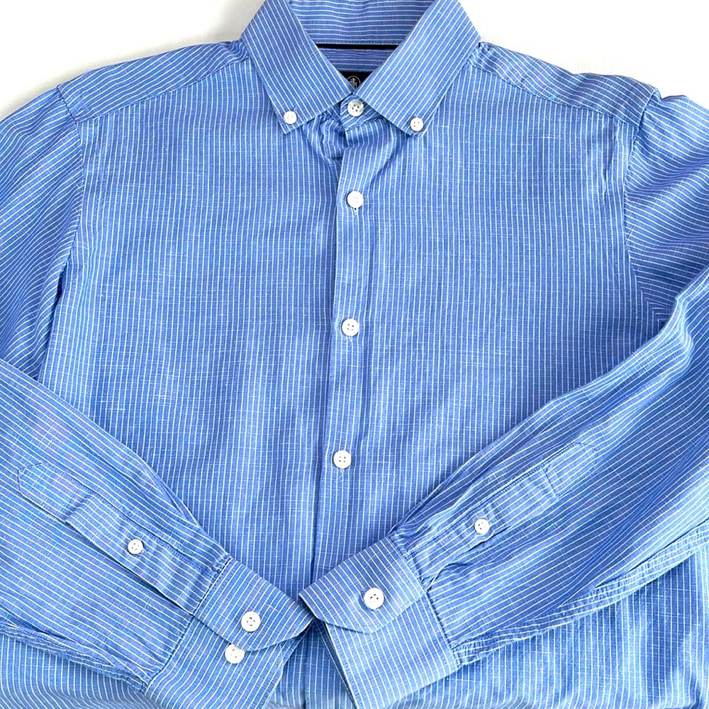 100% Cotton Dress shirt Men Small Pin Stripe